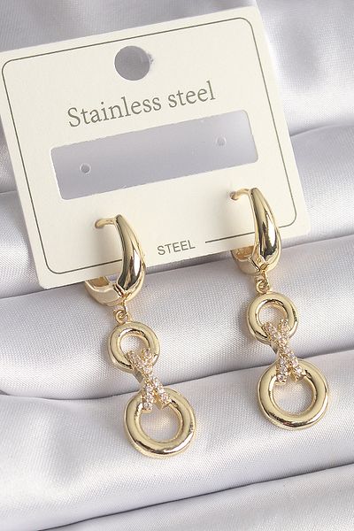 Skygo 316L Steel Gold Color Zircon Stone Detailed Dangle Model Women's Earrings - Tj-Bkp9710