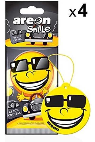 Areon Smile Dry Car Air Freshener, Pack of 24 (6 x 4 pieces) Black Crystal-Bubble Gum-Fresh Air-No S