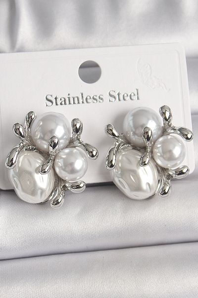 Skygo Brass Silver Color Pearl Bud Model Women's Earrings - Tj-Bkp10084