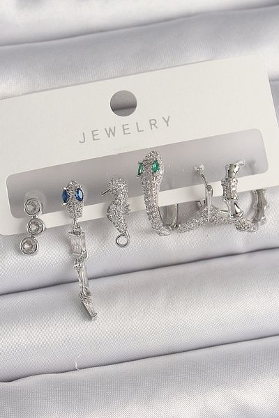 Skygo Brass Silver Color Dangle Zircon Stone Snake Model Women's Earring Set - Tj-Bkp10133