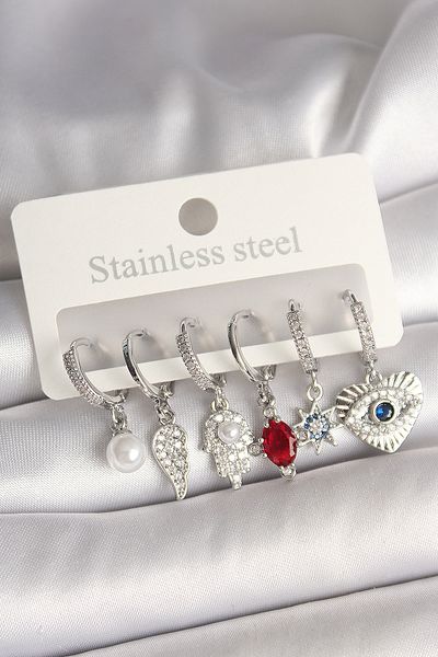 Skygo Brass Silver Color Zircon Stone Fatma Mother Hand Figure Women's Earring Set - Tj-Bkp10425