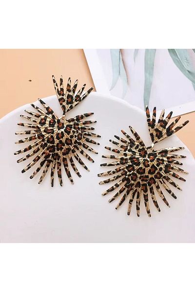 Vipfoni Steel Leopard Pattern Maxi Size Gold Earrings