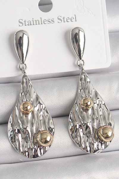Skygo Brass Silver Color Dangle Drop Model Gold Topcuk Detail Women's Earrings - Tj-Bkp10088