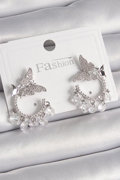Skygo Brass Silver Color Zircon Stone Dangle Detail Butterfly Model Women's Earrings - Tj-Bkp9902
