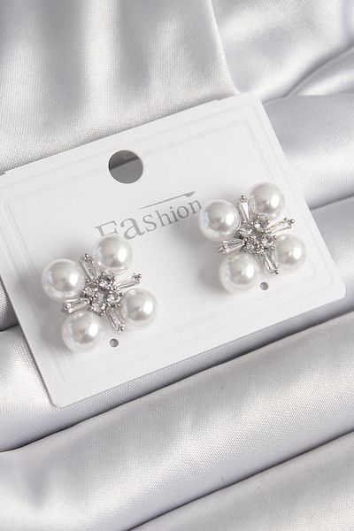 Skygo Brass silver color zircon stone pearl women's earrings - tj-bkp9948
