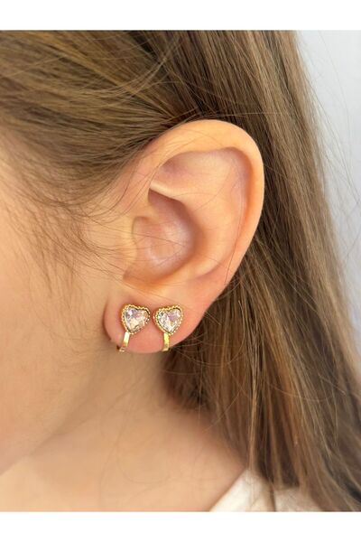 arya luxe Çocuk Küpe Klipsli Beyaz Kalpli