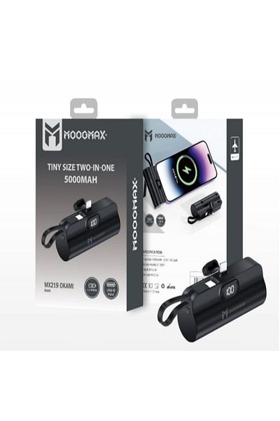 MOOGMAX Moog Max 5000mAh Power Bank, lipstick size, comes with 2 cables connected to the iPhone USB-C cable
