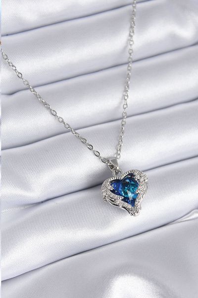 Skygo 316L Steel Silver Color Blue Crystal Heart Model Zircon Stone Women's Necklace - TJ-BKO7772