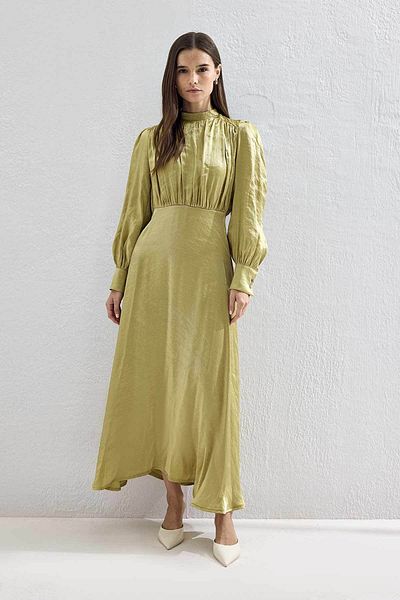 Hooopstore Jasmine Shiny Textured Oil Green Dress