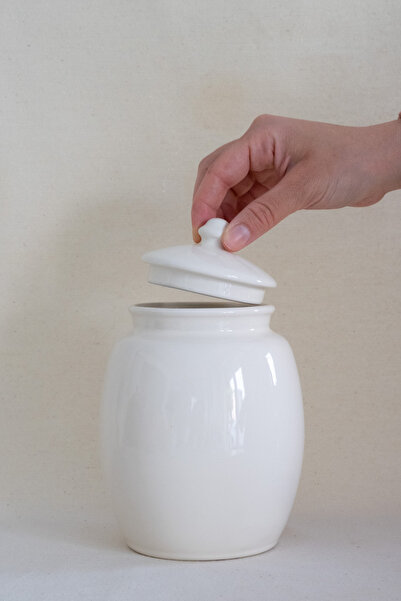 Beige & Stone Natural Ceramic Glossy White Food Storage Jar