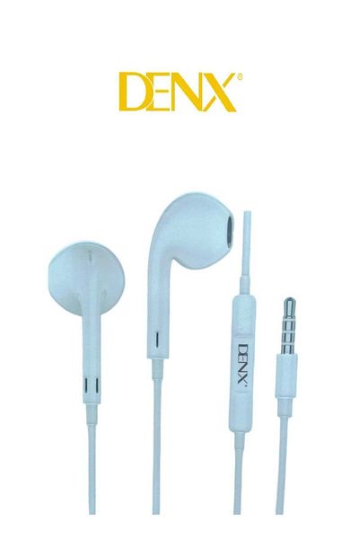 Denx سماعة أذن سلكية مزودة بمنفذ AUX وميكروفون، لون أبيض DX301-A
