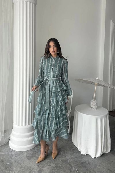 Butik Rochie lungă cu volan de mentă