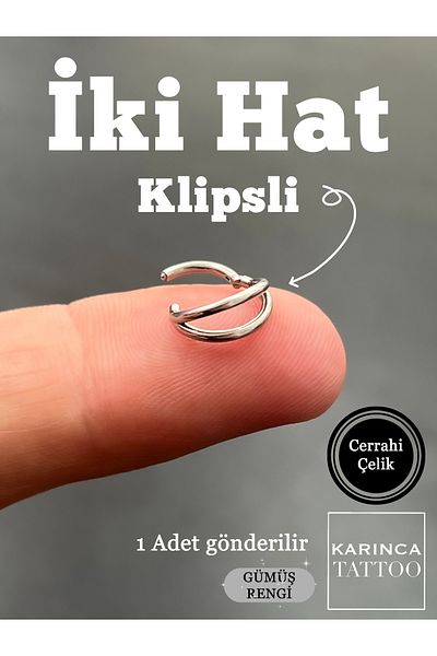 Karınca Piercing Two Line Clip on Ring Piercing Helix Rook Snug Daith Septum Nostril Lip Tragus Piercing Ear Earring