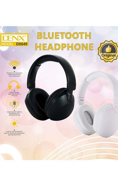 Denx سماعات رأس DX649 لاسلكية وسلكية مزدوجة الوضع، قابلة للطي، ستيريو عالي الدقة، مريحة فوق الأذن،