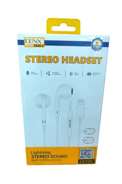 Denx سماعة أذن سلكية مع ميكروفون ومنفذ Lightning - DX301-C
