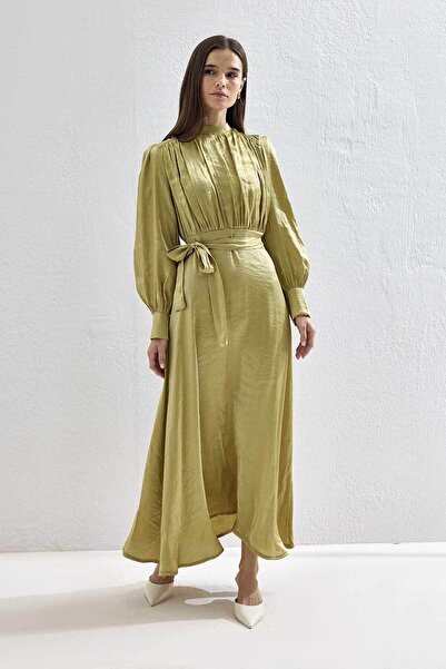 Hooopstore Jasmine Shiny Textured Oil Green Dress