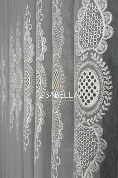 LisabellaHome Perdele din tul moale cu broderie din snur, model Sarayli ttm, nu necesită călcat (1x2.5 pliuri cusute)