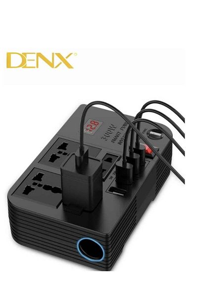 Denx محول طاقة للسيارة، 12 فولت إلى 220 فولت، موجة جيبية معدلة عالية التردد، 300 واط، متعدد المنافذ
