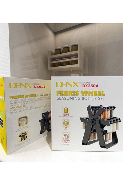 Denx منظم توابل دوار مع 18 برطمان توابل ياباني، مجموعة برطمانات توابل مع 18 برطمان توابل دوار 360 درجة
