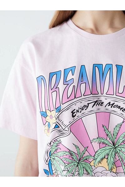 LC Waikiki Γυναικείο μπλουζάκι με στάμπα Crew Neck