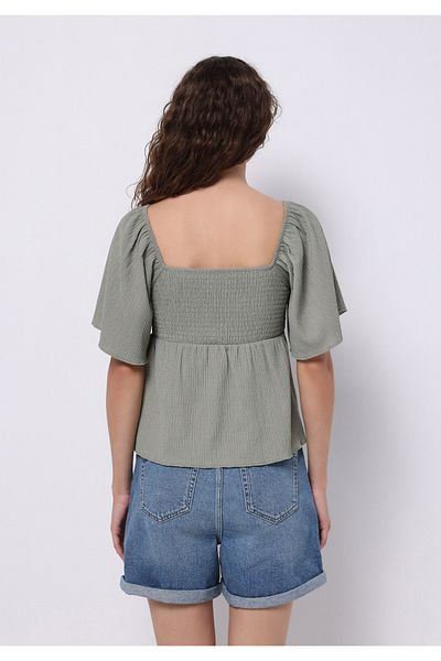Colin's Regular Fit V-Neck Jacquard Women's Green Short Sleeve T-Shirt