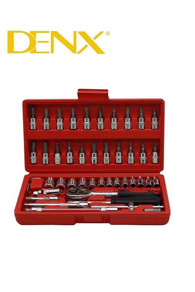 Denx مجموعة أدوات إصلاح السيارات سريعة التركيب والمدمجة والمريحة، مكونة من 46 قطعة