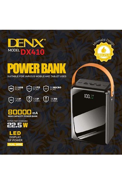 Denx بنك طاقة 80000 مللي أمبير في الساعة - شاحن محمول عالي السرعة مع شحن سريع ثنائي الاتجاه بقوة 20 وات، ومصباح LED، 2
