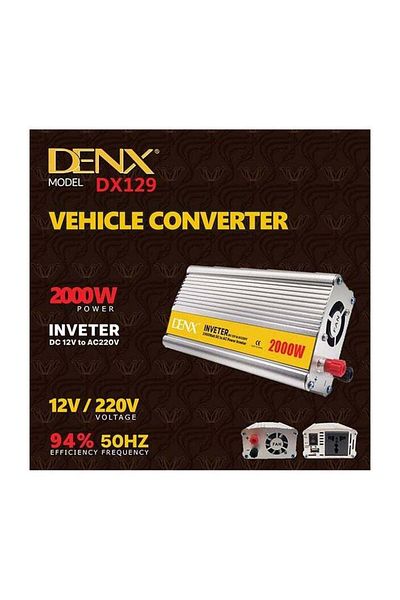 Denx محول طاقة للسيارة بقوة 2000 واط من تيار مستمر 12 فولت إلى تيار متردد 220 فولت