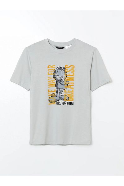 LC Waikiki Ανδρικό μπλουζάκι με λαιμόκοψη Garfield με στάμπα χτενισμένο βαμβάκι
