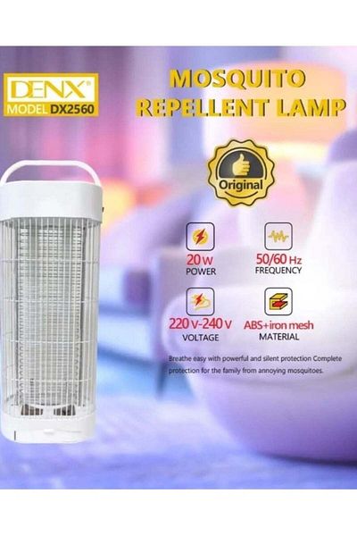 Denx صاعق البعوض والحشرات داخلي وخارجي بقوة 20 واط عن طريق الصدمة الكهربائية وإضاءة LED 50/60 هرتز -