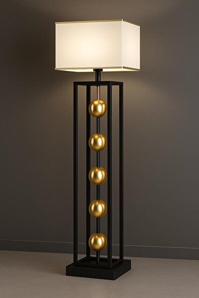 Vinner Orbix Gold Lambader - Modern Ayaklı Lamba Krem Başlık Altın Gövde