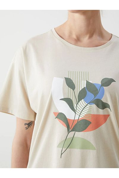 LC Waikiki Γυναικείο φλοράλ μπλουζάκι Crew Neck