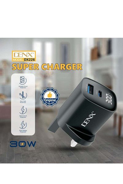 Denx شاحن حائطي 30 وات بمنفذين USB-C وPD