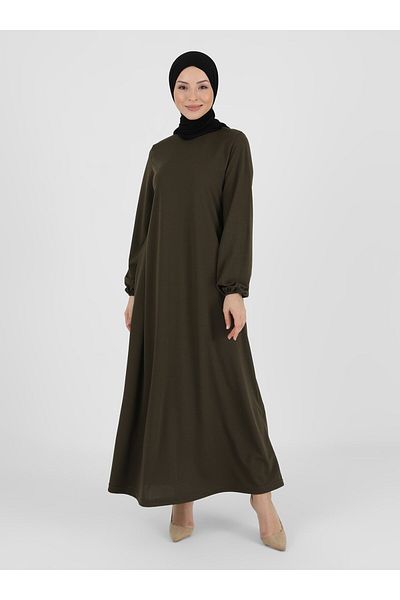 Sayın Tesettür Χακί Απλό Hijab Φόρεμα - Livaldi Say