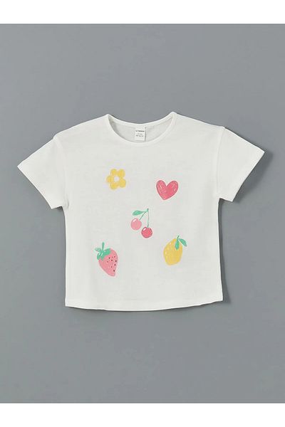 LC Waikiki Crew Neck Printed Combed Cotton Girls' T-Shirt