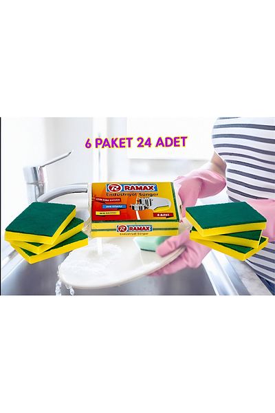 Ramax (6 Packs) 24 Pcs Industrial Dish Sponges for Restaurants and Industrial Kitchens
