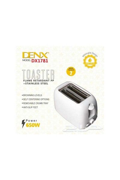 Denx محمصة خبز بفتحتين باللون الأبيض