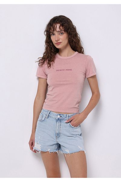 Colin's Slim Fit Round Neck Printed Women's Pink Short Sleeve T-Shirt
