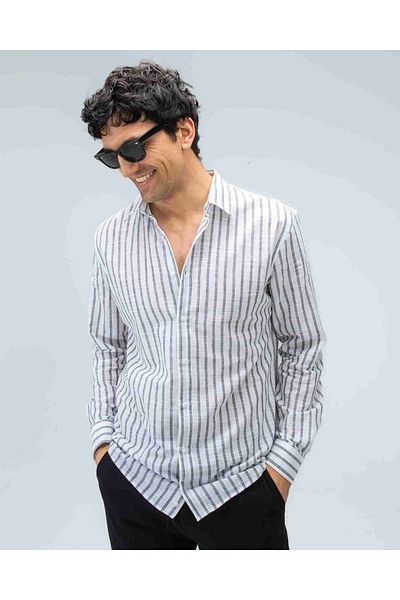 Tt Line Men's Regular Italian Collar Cotton Linen Shirt