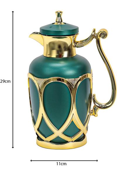 ALSAIF Metal Body 2 Pieces Coffee & Tea Vacuum Flask Set Matt Green/Gold 0.7/1.0Liters