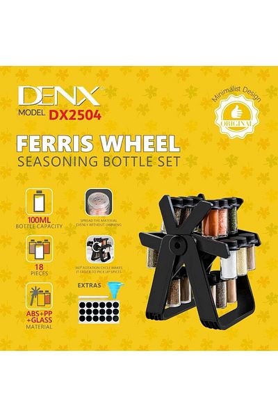 Denx منظم علب التوابل الدوارة مع 18 علبة توابل