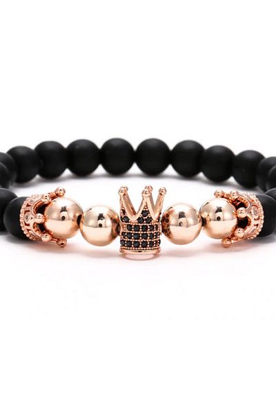 REDz Accessories Brățară King, Coroană cu Pietre Onix, Aur Negru/Roz