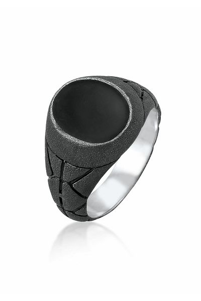 KUZZOI Ring Herren Siegelring Oxidiert Schwarz Robust Mit Emaille In 925 Sterling Silber