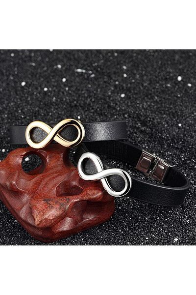 REDz Accessories Brățară Infinity, Bărbați, Efect Piele, Oțel Inoxidabil, Negru-Argintiu
