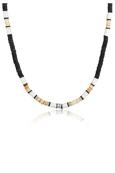 KUZZOI Halskette Herren Beads Vintage Surfer mit Heishi Perlen in 925 Sterling Silber