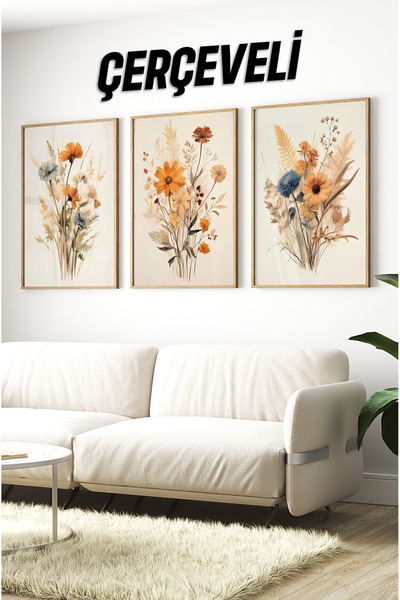 kutuTR Ahşap Çerçeveli Mdf Tablo Seti Salon Ve Oturma Odası Için Çt3087