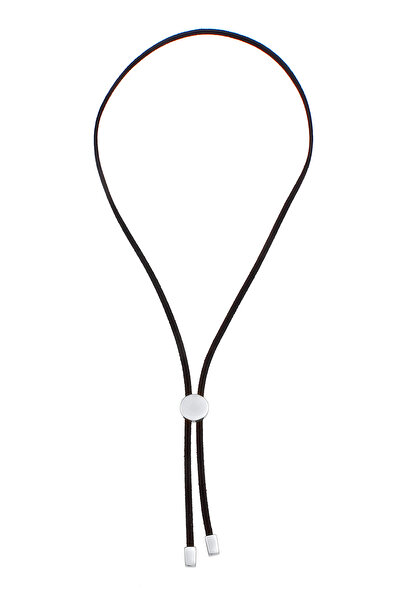 ELLI Dámský kožený náhrdelník s černým syntetickým diskem a trendy motivem ze sterlingového stříbra 925