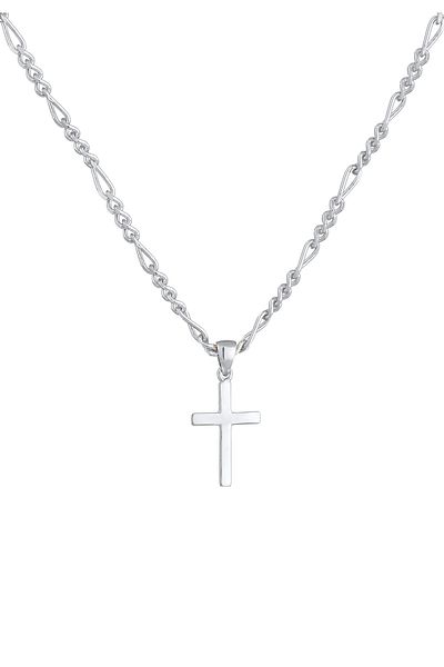KUZZOI Halskette Herren Kreuzanhänger Basic Figaro aus 925 Sterling Silber