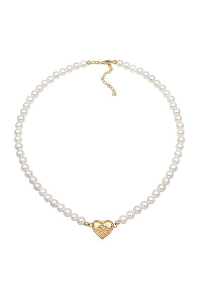 ELLI Halskette Damen Choker Herz Edelweiß mit Muschelkernperlen in 925 Sterling Silber