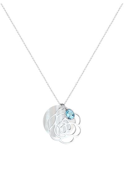 ELLI Halskette Damen Blume Perlmutt Anhänger mit Topas Edelstein in 925 Sterling Silber